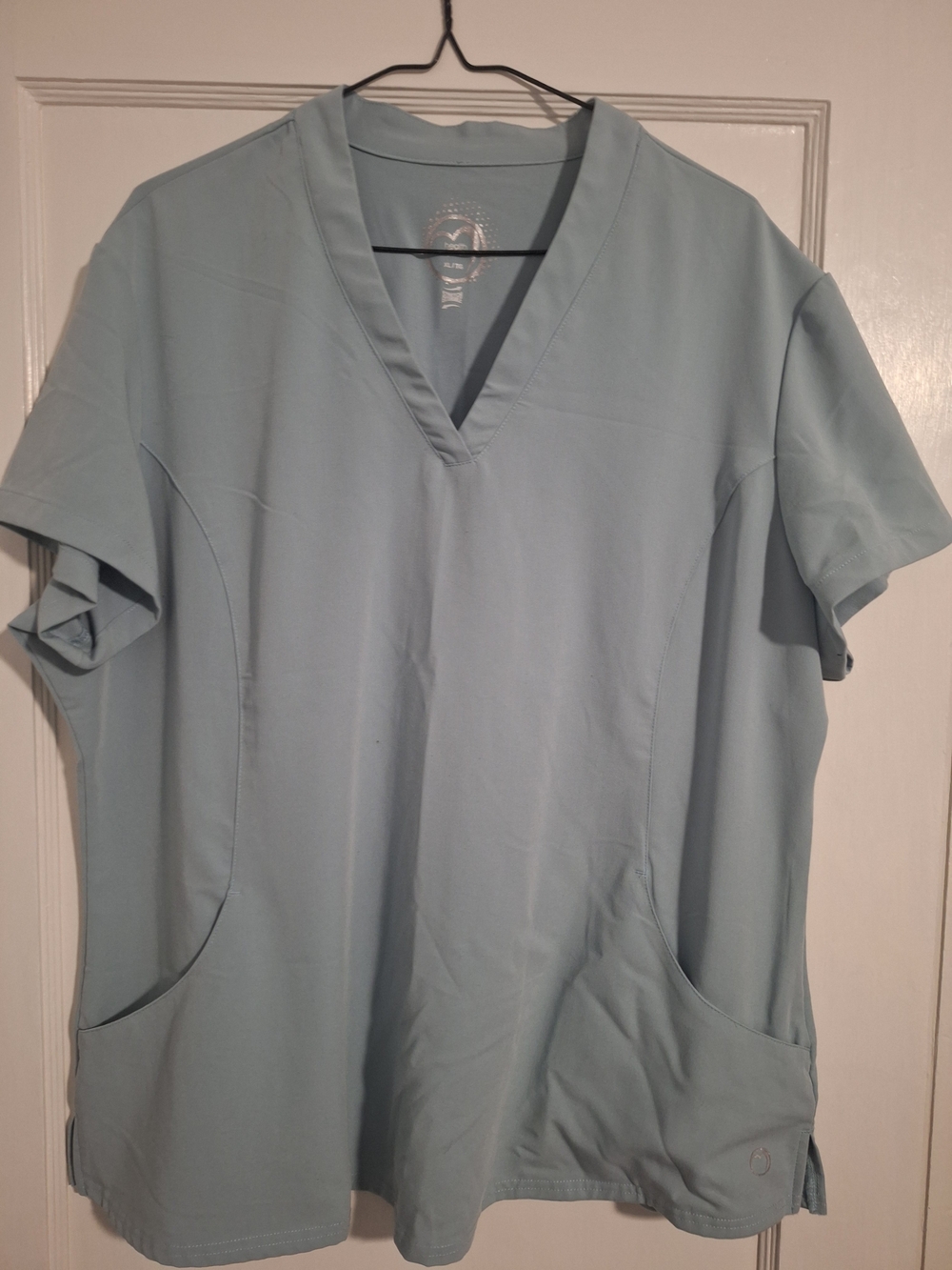 Women's Light Blue V-Neck Short Sleeve Scrub Top